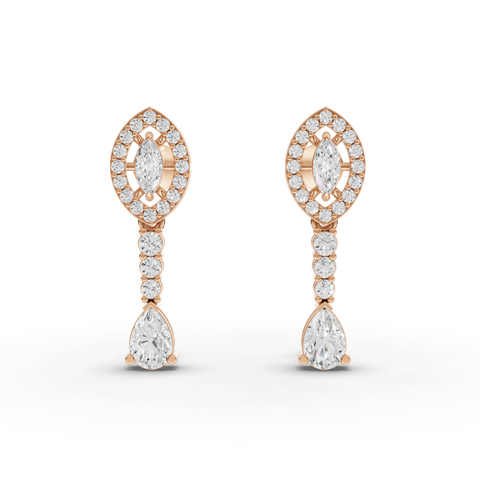 1.37 Ct Lab-Grown Marquise Halo & Pear Diamond Drop Earrings