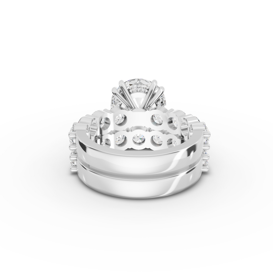 7.27 Ct Round Lab Diamond Half Eternity Ring with Hidden Halo 4.00 Ct Center