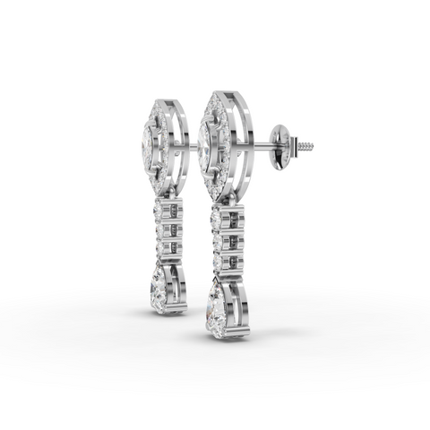 1.37 Ct Lab-Grown Marquise Halo & Pear Diamond Drop Earrings