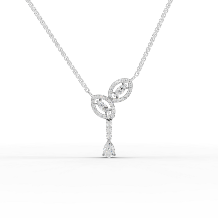 0.71 Ct marquise halo pear drop lab diamond necklace with pear-shaped drop pendant on a delicate chain