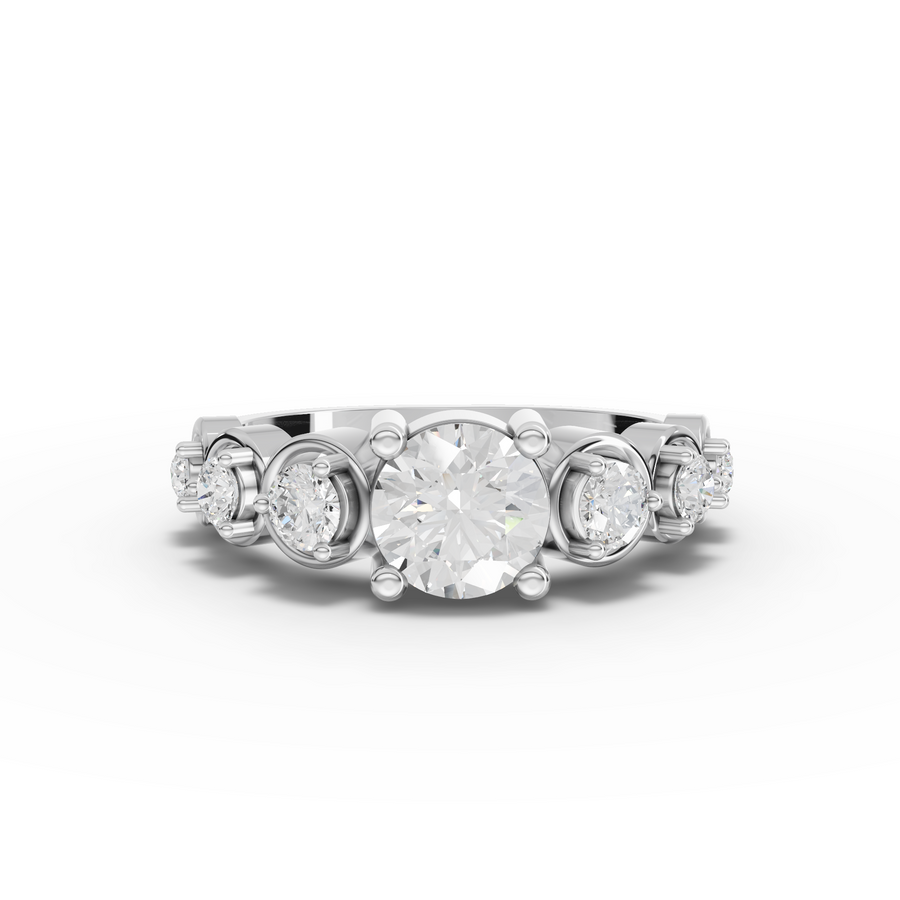 1 ct round lab diamond ring with side stones, solitaire style, 1.41 ct total weight