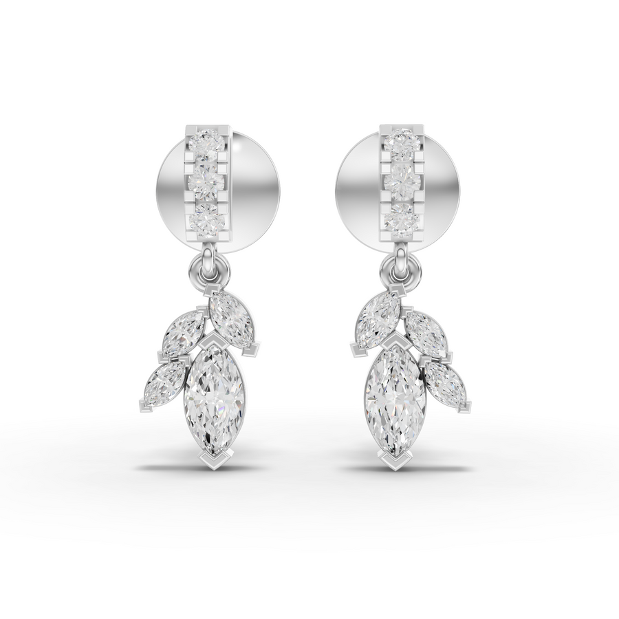 0.64 ct marquise cluster drop lab grown diamond earrings with elongated stones and screw back closure
