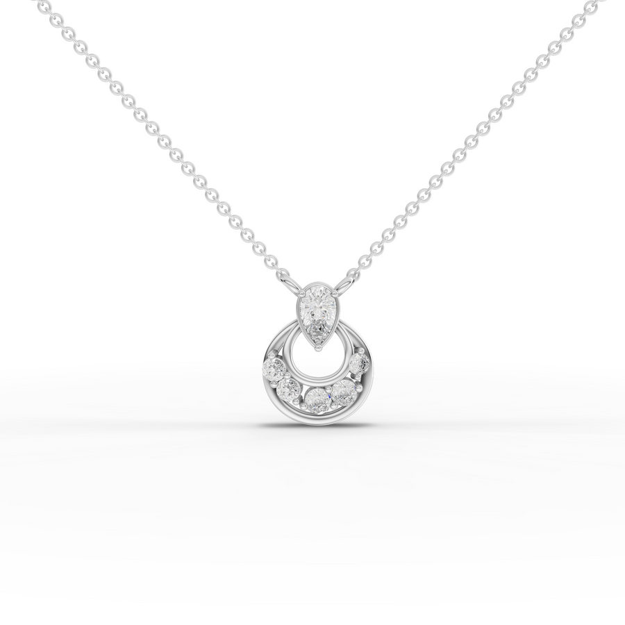 0.33 ct pear halo lab grown diamond pendant necklace with pear-shaped center stone and surrounding diamond halo