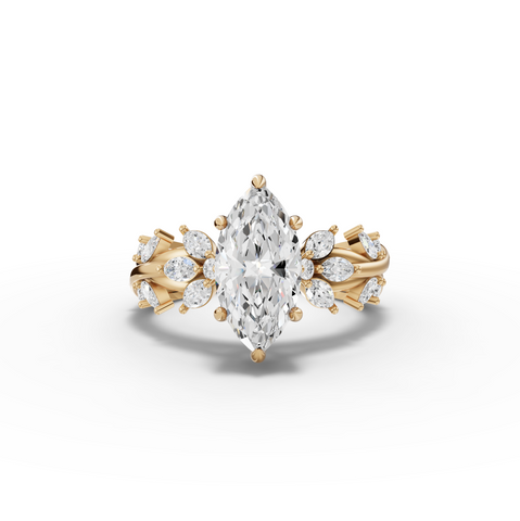 3.02 Ct Marquise Cut Lab Grown Diamond Engagement Ring with Floral Side Stones