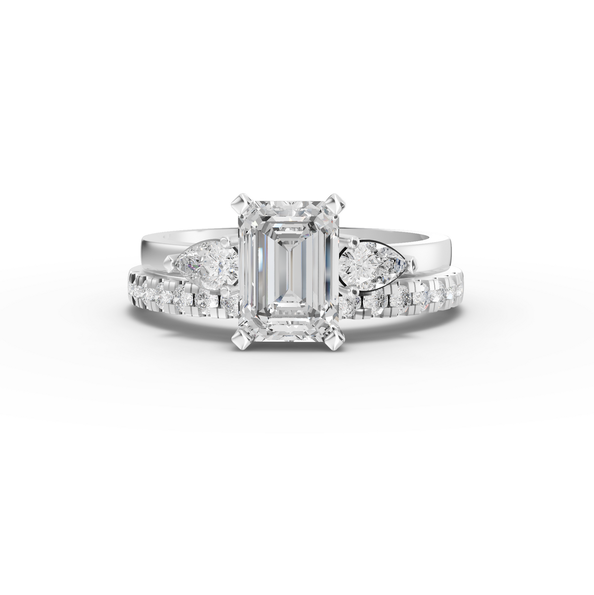 1.36 Ct Emerald Lab Diamond Bridal Set with Accent Band 1.00 Ct