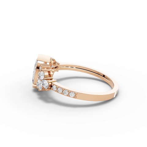 Marquise-Cut Lab-Grown Diamond Floral Jewelry Set: Drop Pendant Necklace, Stud Earrings & Pavé Ring