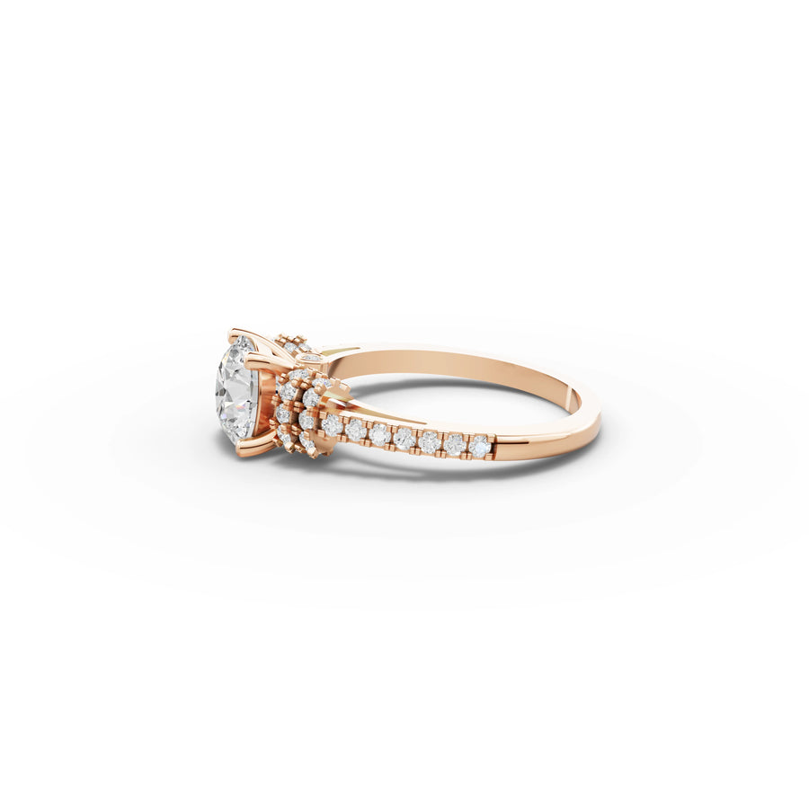 Round solitaire ring rose gold angle
