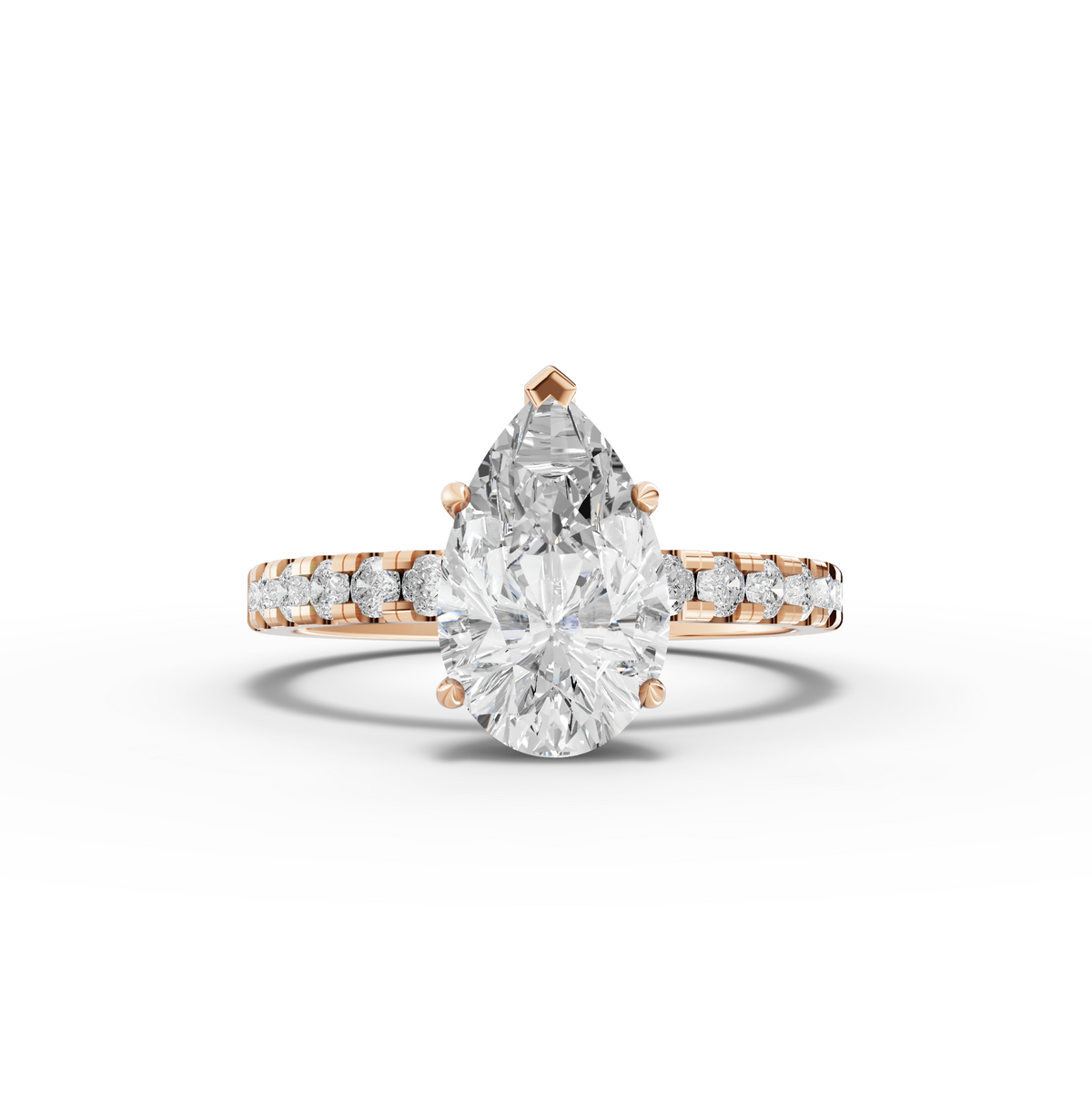 2.42 Ct Pear Cut Lab Grown Diamond Engagement Ring with Pavé Band