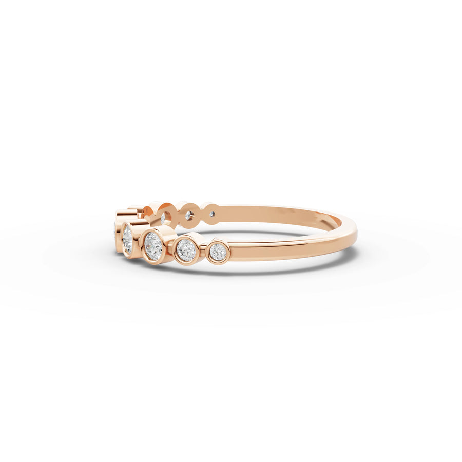 Bezel set diamond band rose gold angle