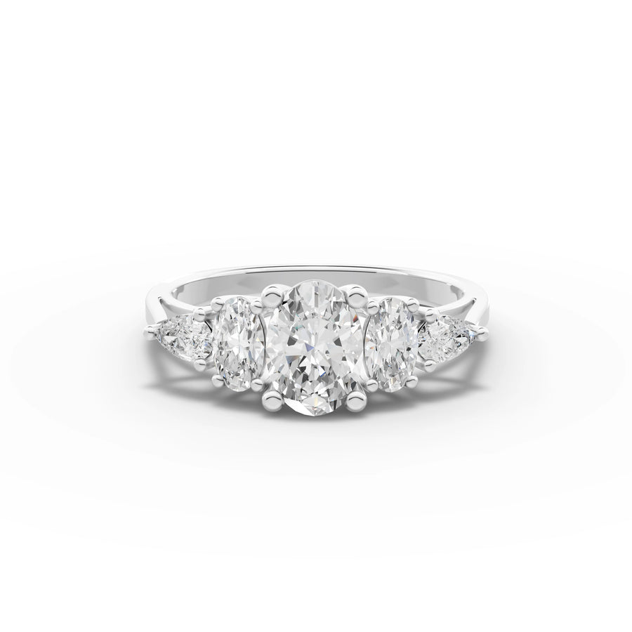 1.28 ct oval five stone lab diamond ring with five oval-cut diamonds in a linear setting on a slim band