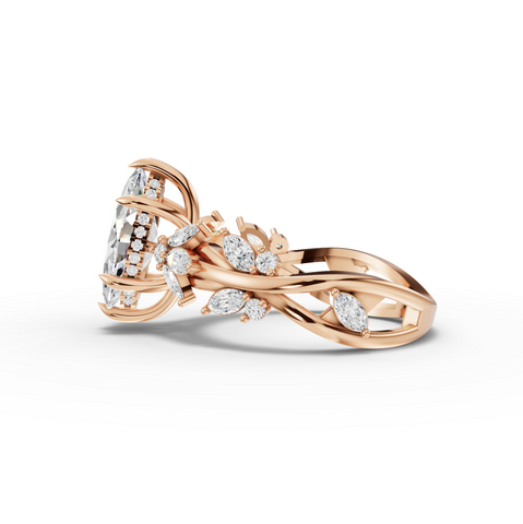 3.02 Ct Marquise Cut Lab Grown Diamond Engagement Ring with Floral Side Stones