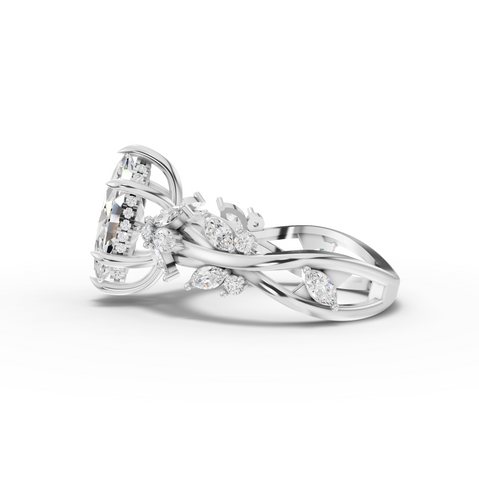 3.02 Ct Marquise Cut Lab Grown Diamond Engagement Ring with Floral Side Stones