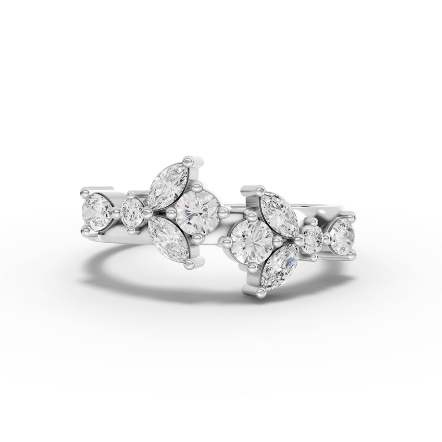 0.66 ct floral lab diamond ring with marquise center look and round cluster stones