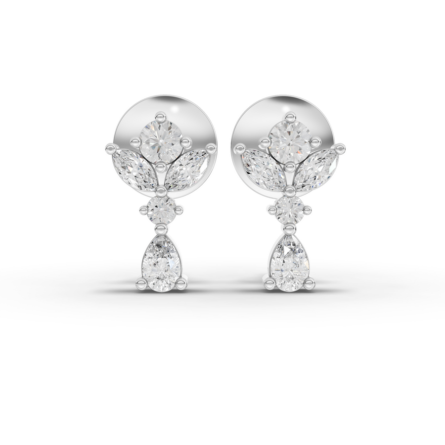 0.66 ct floral drop lab grown diamond earrings with marquise and pear diamonds and screw back closure