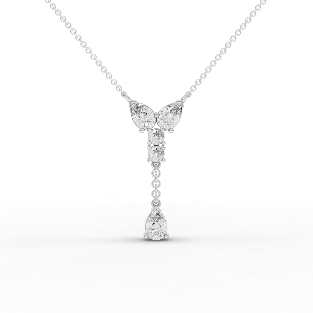 1.26 Ct Pear & Round Drop Lab Diamond Necklace