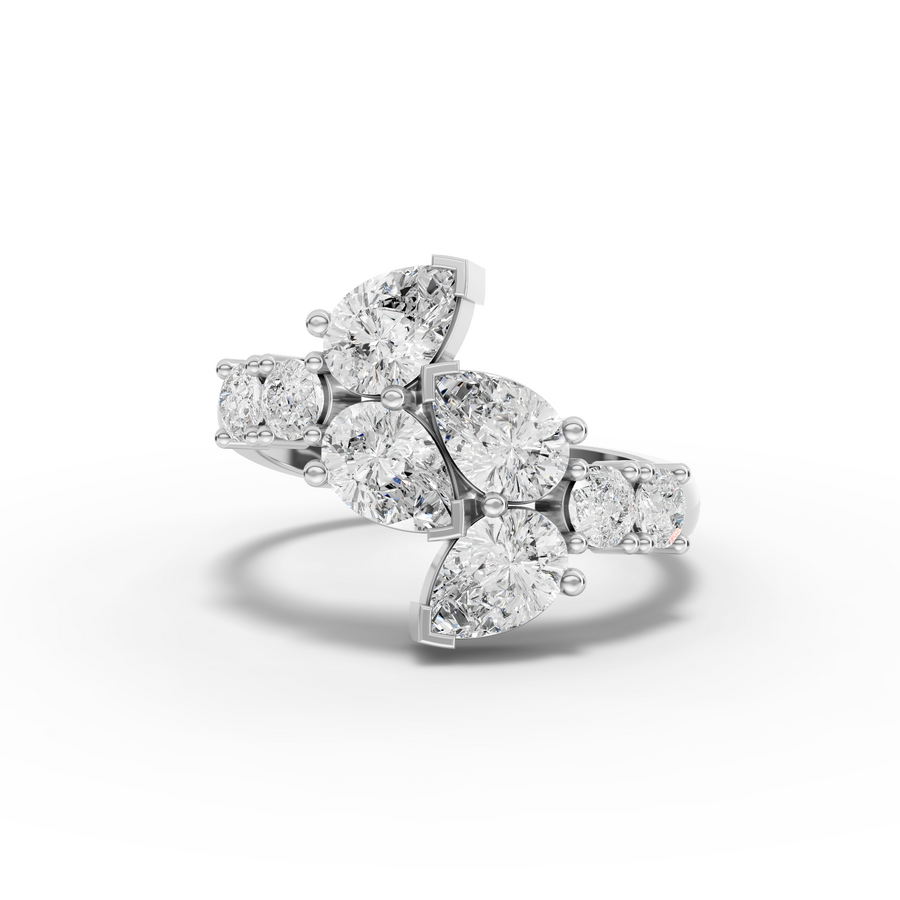 1.83 Ct Pear & Round Statement Lab Diamond Ring with pear-shaped center and round accent diamonds