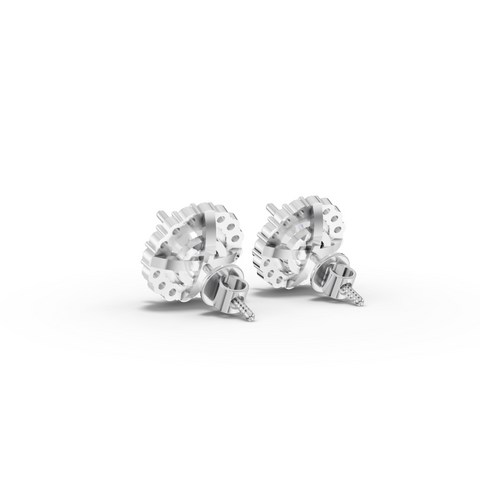 2.40 Ct Round Halo Lab Grown Diamond Stud Earrings