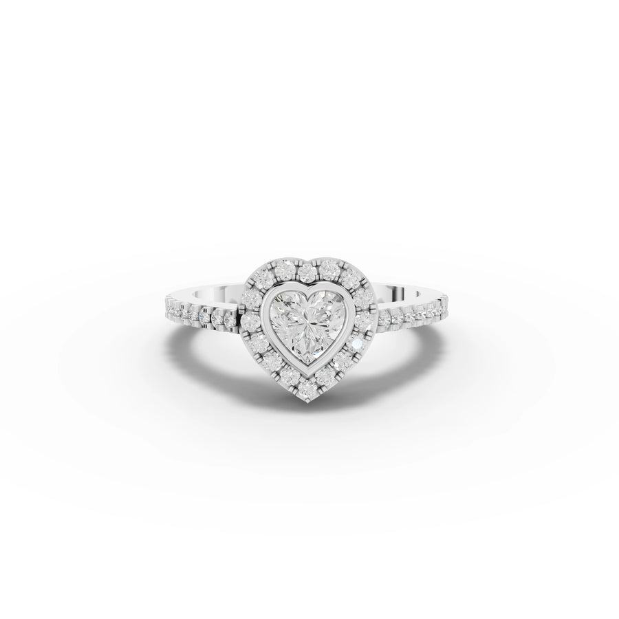 0.84 ct heart halo lab diamond ring with 0.50 ct center stone and pavé band