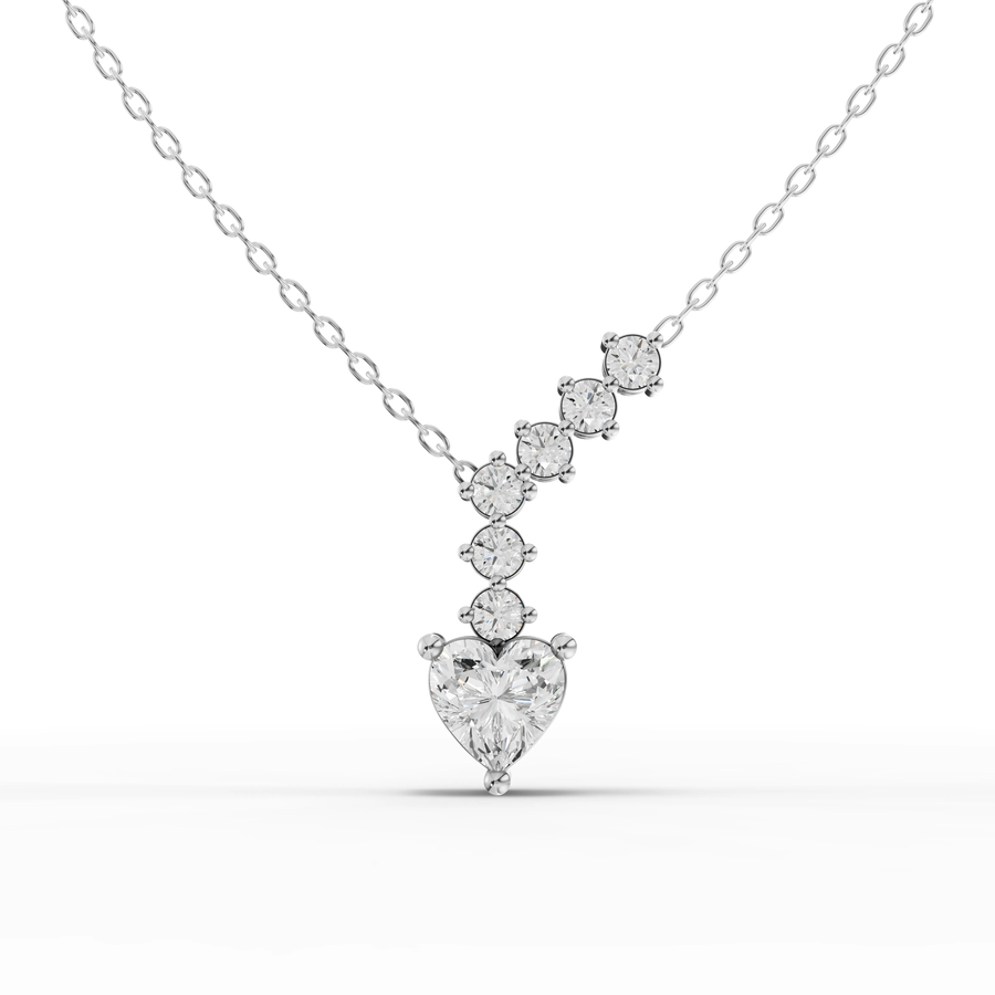 0.68 ct heart graduated drop lab diamond pendant with 0.50 ct center stone in an elegant necklace design