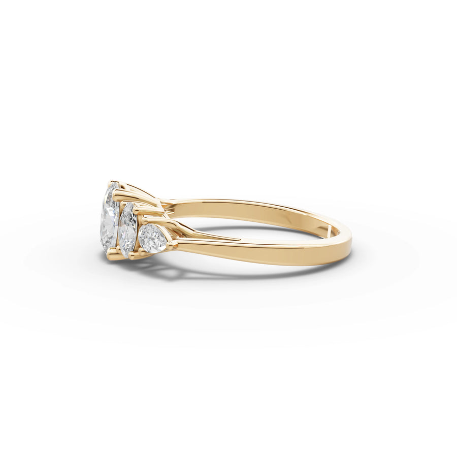 Oval five stone ring yellow gold angle