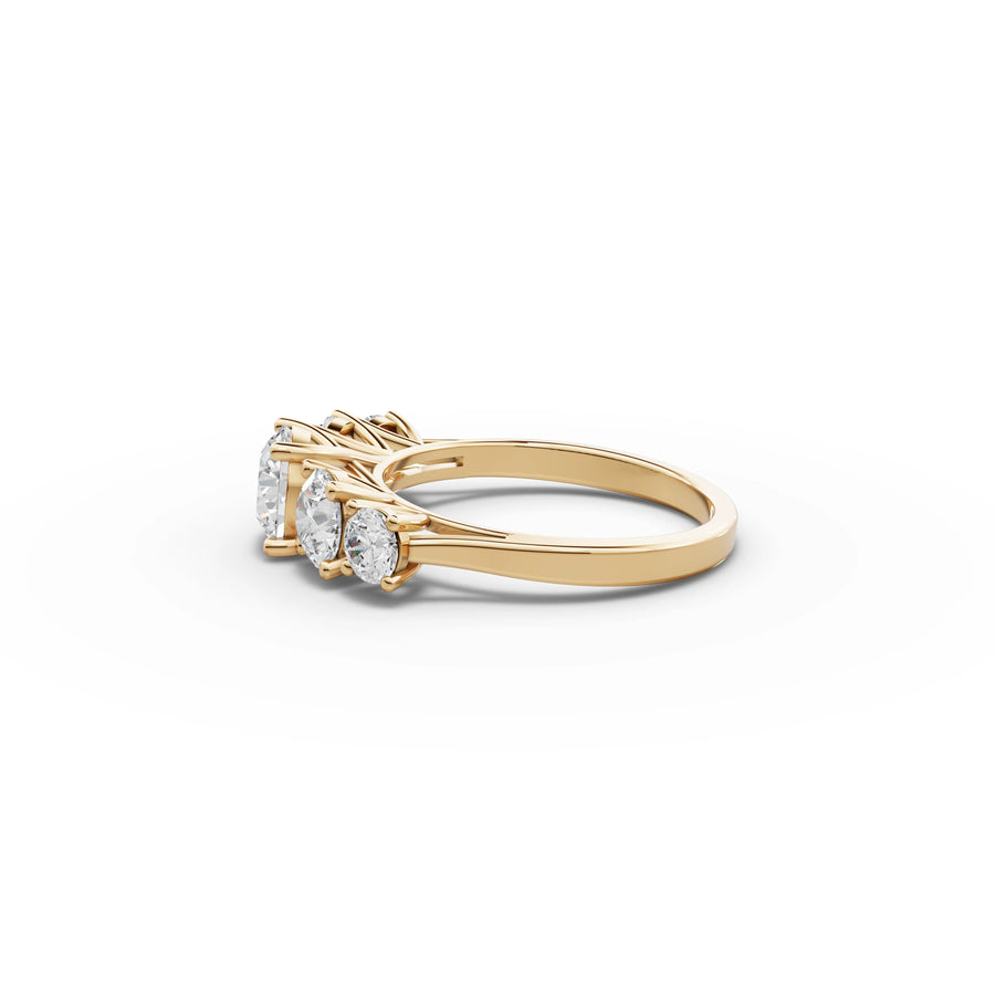 Round five stone ring yellow gold angle