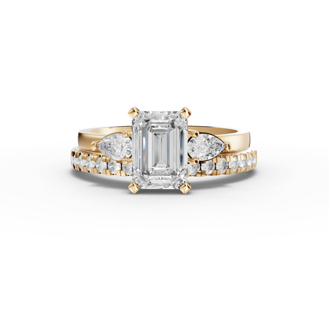 1.36 Ct Emerald Lab Diamond Bridal Set with Accent Band 1.00 Ct