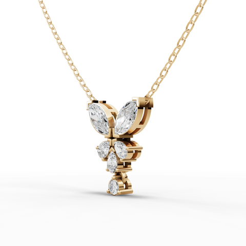 Lab-Grown Diamond Twin Marquise Floral Drop Pendant Necklace