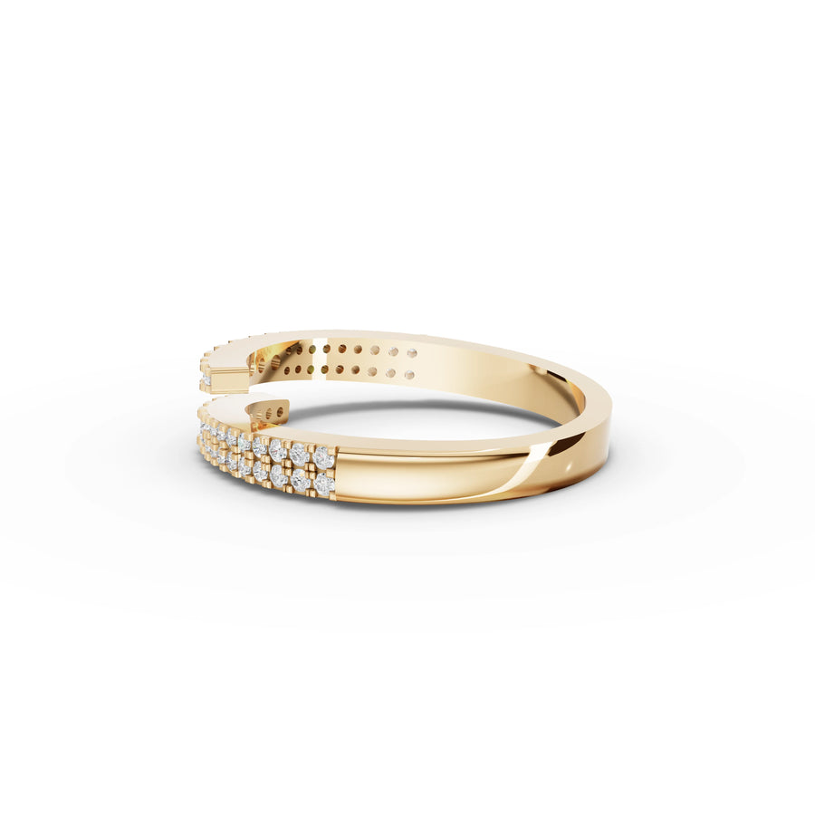 Bezel set diamond band yellow gold angle