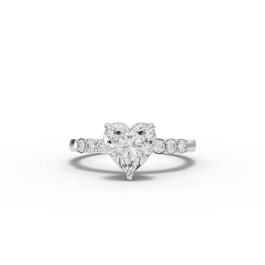 1.24 ct heart solitaire pavé lab diamond ring with 1.00 ct center stone and diamond-accented band