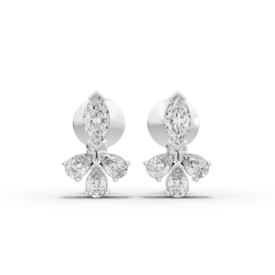 0.53 ct marquise lab diamond floral cluster stud earrings with screw backs and botanical petal design