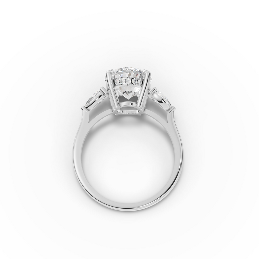 3.36 Ct Oval Three Stone Hidden Halo Engagement Ring