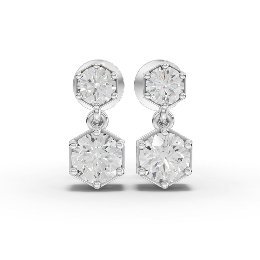 0.68 ct hexagon geometric drop lab grown diamond earrings with screw backs