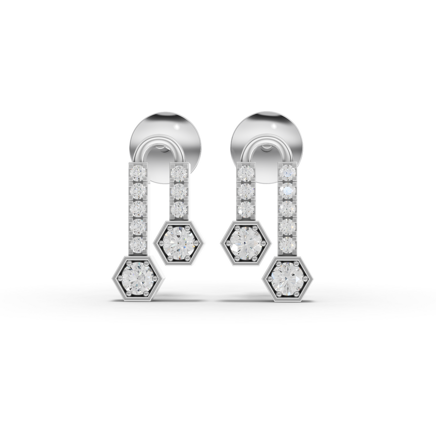 0.43 ct hexagon drop lab grown diamond earrings with pavé bar accents and screw backs