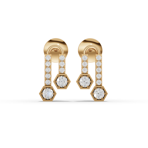 0.43 Ct Hexagon Drop Lab Diamond Earrings with Pavé Bar Accents