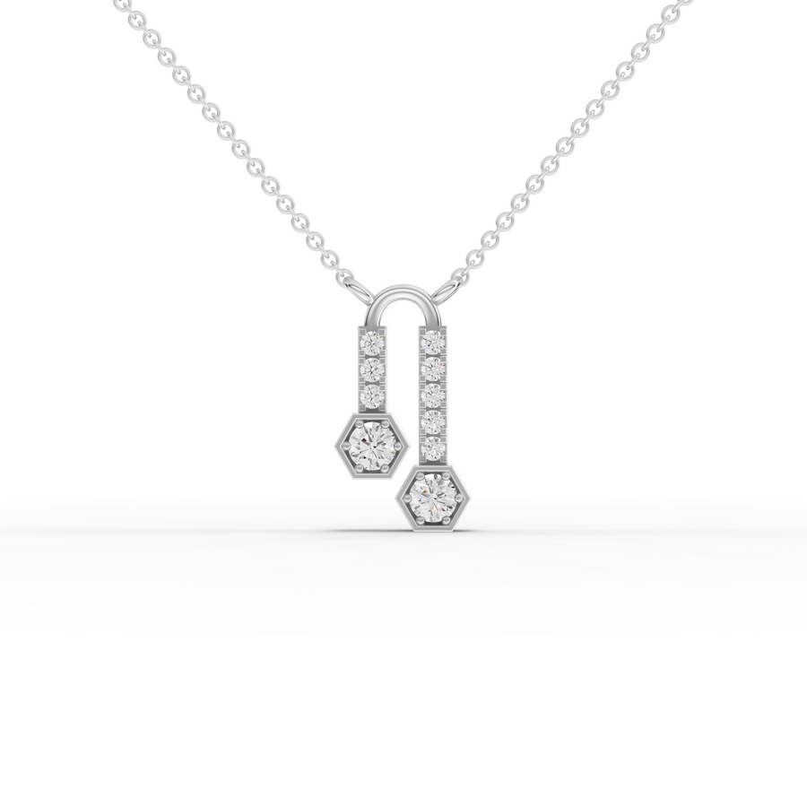 0.30 ct hexagon drop lab diamond pendant necklace with geometric center and pavé bar accents