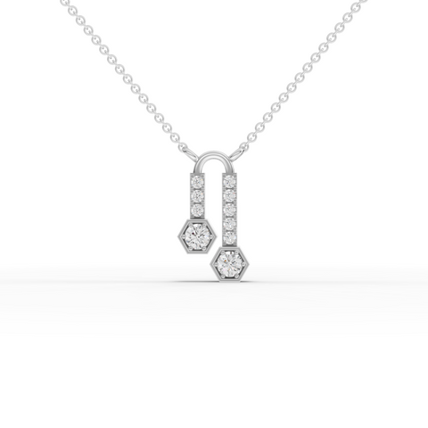 Lab-Grown Diamond Hexagon Drop Pendant Necklace with Pavé Bar Accents