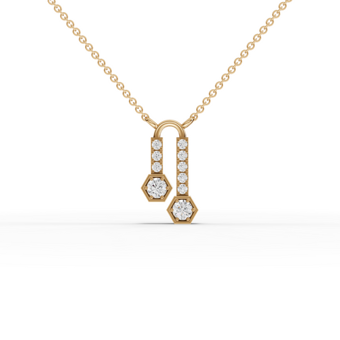 Lab-Grown Diamond Hexagon Drop Pendant Necklace with Pavé Bar Accents