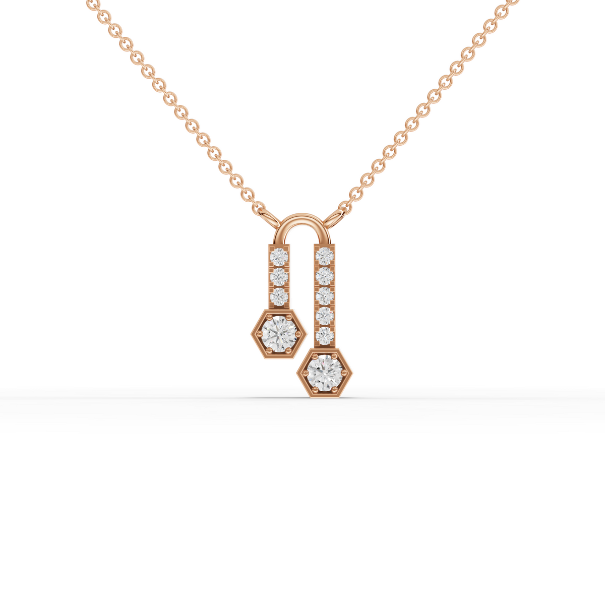 Lab-Grown Diamond Hexagon Drop Pendant Necklace with Pavé Bar Accents