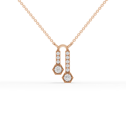 Lab-Grown Diamond Hexagon Drop Pendant Necklace with Pavé Bar Accents