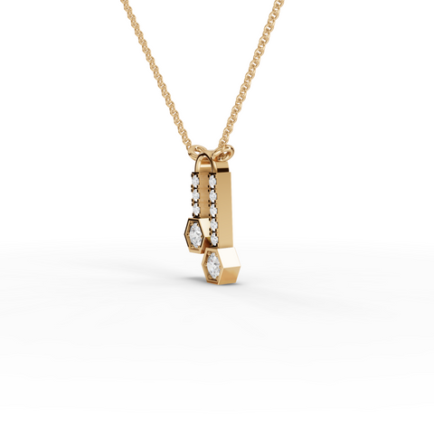 Lab-Grown Diamond Hexagon Drop Pendant Necklace with Pavé Bar Accents