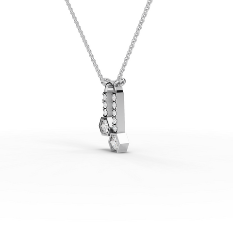 Lab-Grown Diamond Hexagon Drop Pendant Necklace with Pavé Bar Accents