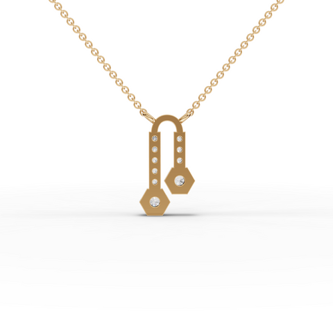 Lab-Grown Diamond Hexagon Drop Pendant Necklace with Pavé Bar Accents