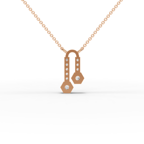 Lab-Grown Diamond Hexagon Drop Pendant Necklace with Pavé Bar Accents