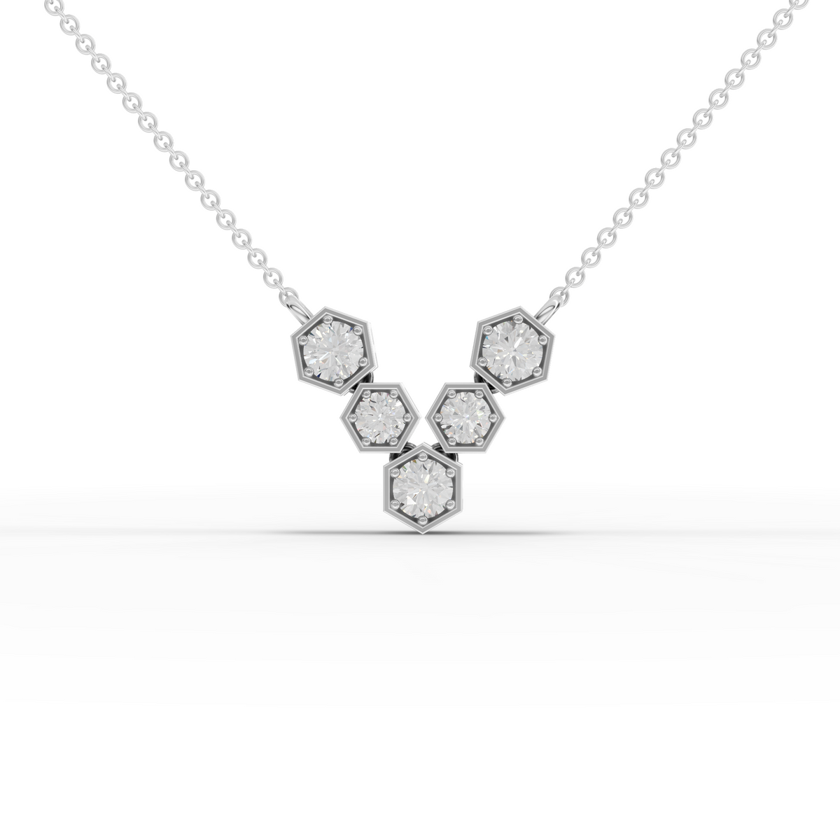 0.68 Ct Hexagon Round Cluster Lab Diamond Pendant Necklace