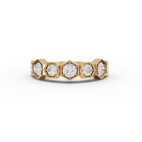 0.89 Ct Round Hexagon-Set Geometric Lab Diamond Band Ring