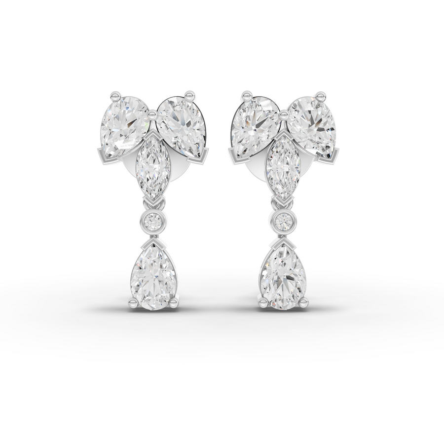2.50 ct marquise and pear cascade drop lab diamond earrings with graduated design and screw back closure