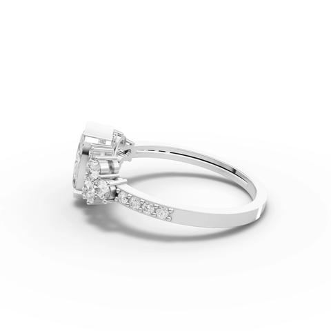 Marquise-Cut Lab-Grown Diamond Floral Jewelry Set: Drop Pendant Necklace, Stud Earrings & Pavé Ring