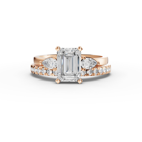1.36 Ct Emerald Lab Diamond Bridal Set with Accent Band 1.00 Ct