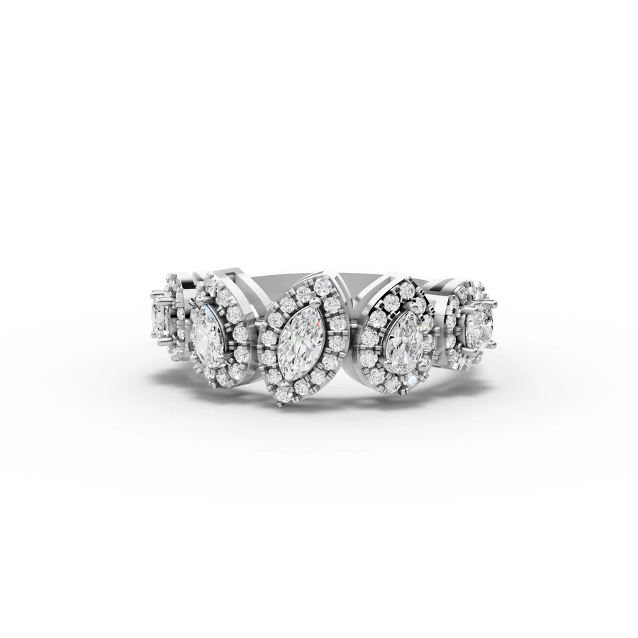 0.91 ct marquise cluster lab diamond ring with half eternity band and vintage-inspired statement design