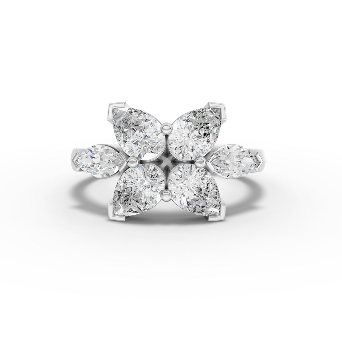 1.77 Ct Lab-Grown Pear Diamond Floral Cluster Ring with Marquise Accents